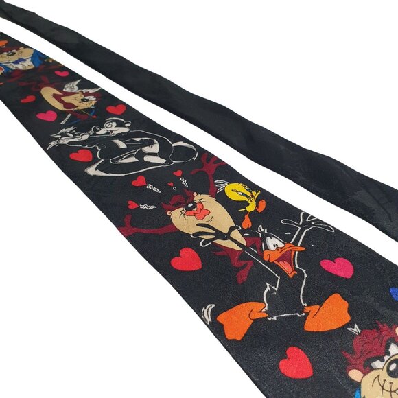 Looney Tunes Mania Tie Taz Daffy Tweety Heart Print Valentines Love Cartoon Gift - Picture 2 of 5